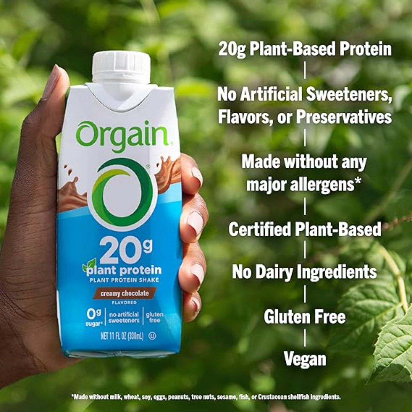 Orgain Organic Vegan Protein Shake, Creamy Chocolate - 20g Plant Based Protein, Ready to Drink, Fruits & Vegetables, Gluten Free, Kosher, No Soy or Dairy Ingredients, 11 Fl Oz (Pack of 12)