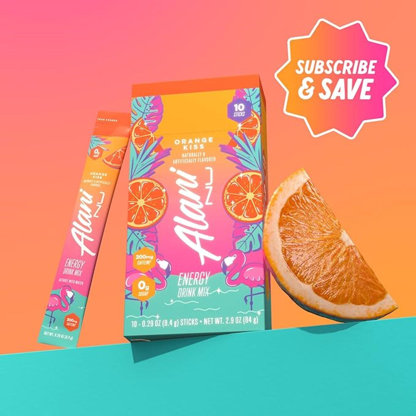 Alani Nu ORANGE KISS Energy Sticks, Energy Drink Powder, 200mg Caffeine, Pre Workout Performance with Antioxidants, On-The-Go Drink Mix, Biotin, B Vitamins, Zero Sugar, 5-10 Calories, 10 Pack