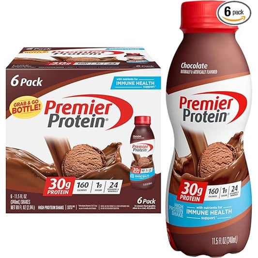 Premier Protein Shake, Chocolate, 30g Protein 1g Sugar 24 Vitamins Minerals Nutrients to Support Immune Health, 11.5 fl oz (Pack of 6)