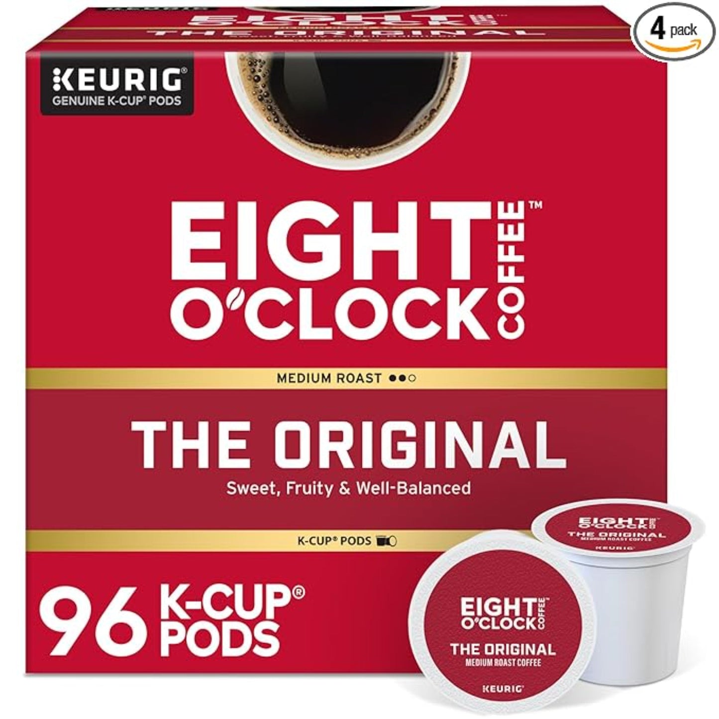 Eight O'Clock Coffee The Original Keurig Single-Serve K-Cup Pods, Medium Roast Coffee, 96 Count (4 Packs of 24)