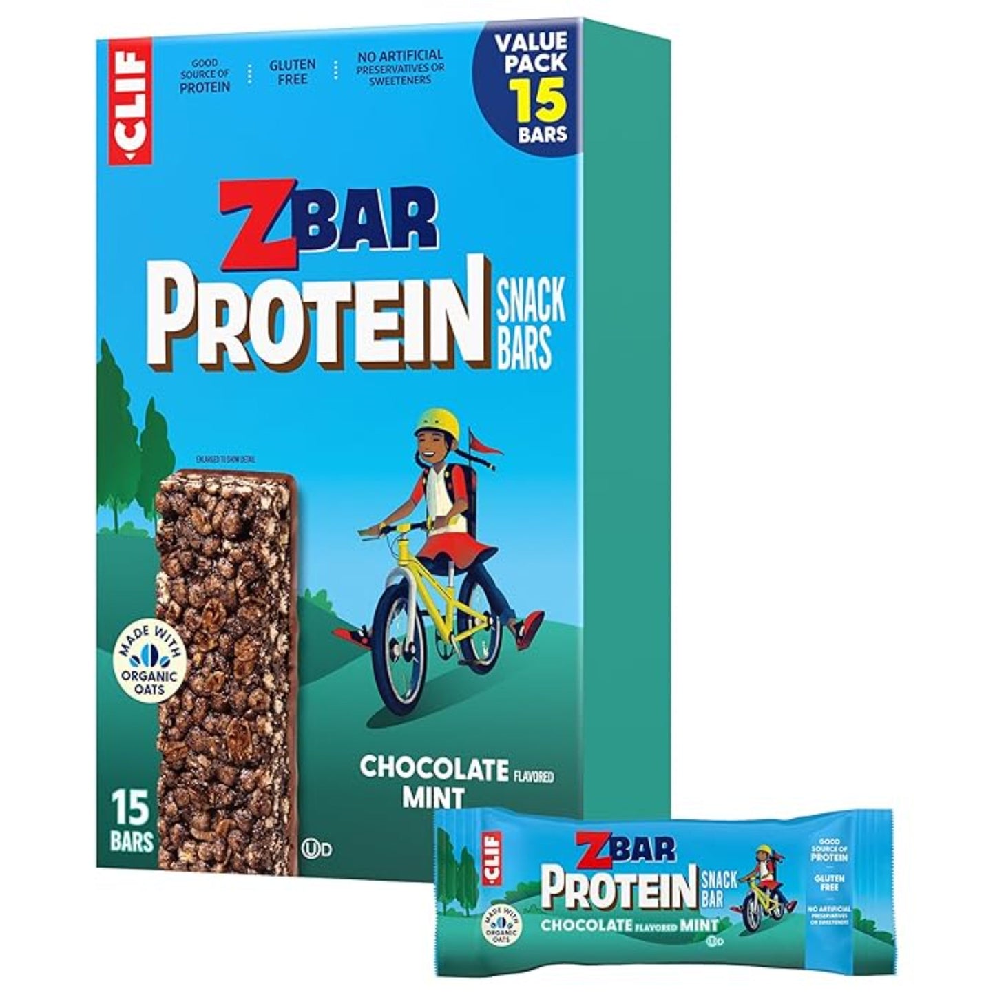 Zbar Protein - Chocolate Flavored Mint - Crispy Snack Bars - Made with Organic Oats - Non-GMO - 5g Protein - Gluten Free Protein Bars (15 Pack)