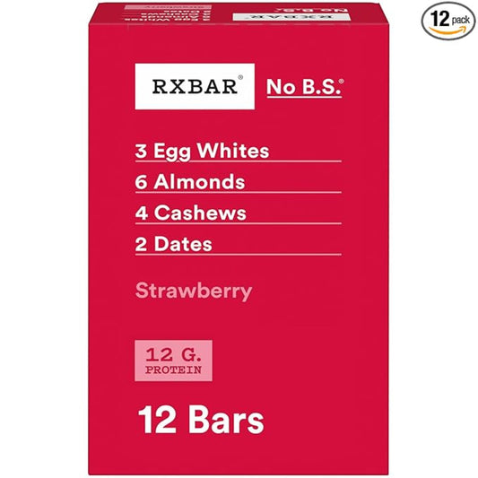 RXBAR Protein Bars, 12g Protein, Gluten Free Snacks, Strawberry, 22oz Box (12 Bars)