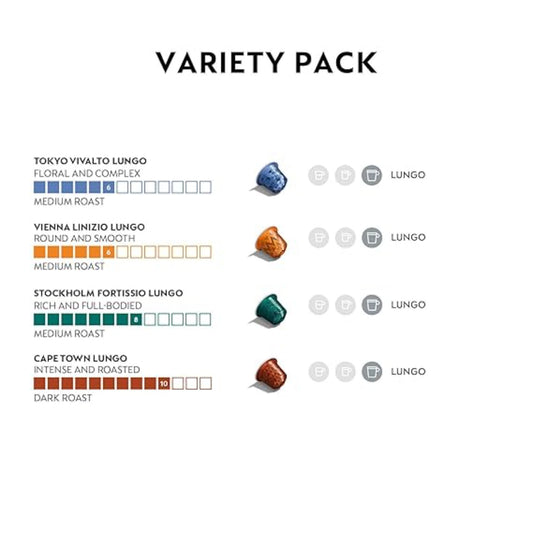 Nespresso Capsules Original Line, Morning Lungo Blends Variety Pack, Mild to Medium to Dark Roast Coffee, 50-Count Coffee Pods