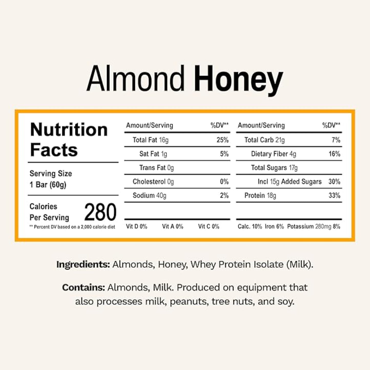 Rise Breakfast Whey Protein Bars Almond Honey, 18g Protein, 2.01 oz (12 Pack)