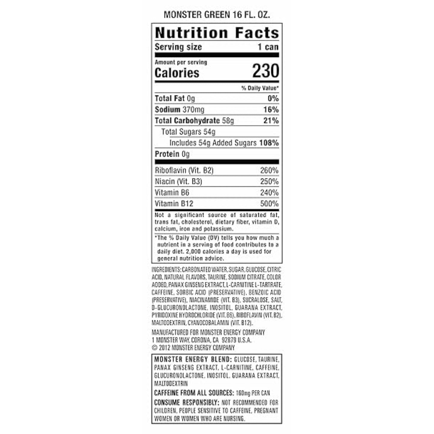 Monster Energy Drink, Green, Original, 16 Ounce (Pack of 15)