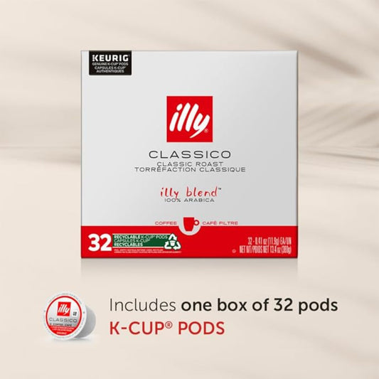 Illy Coffee K Cups - Pods For Keurig Machines – Classico Roast - Caramel, Orange Blossom & Jasmine - Mild, Flavorful & Balanced Flavor - No Preservatives – 32 Count