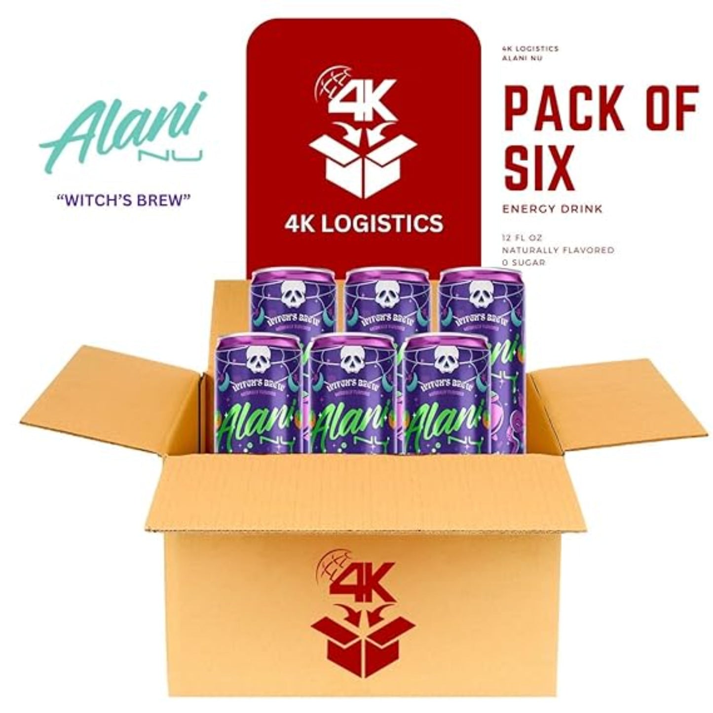 Alani Nuu Witches Brew Pack of 6, 12fl oz, 4k Logistics Bundle
