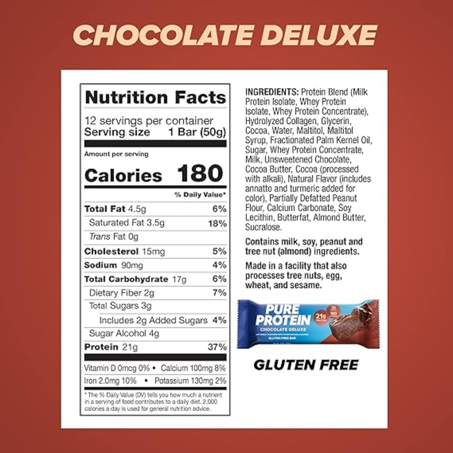Pure Protein Bars, High Protein Chocolate Deluxe, 12 Count