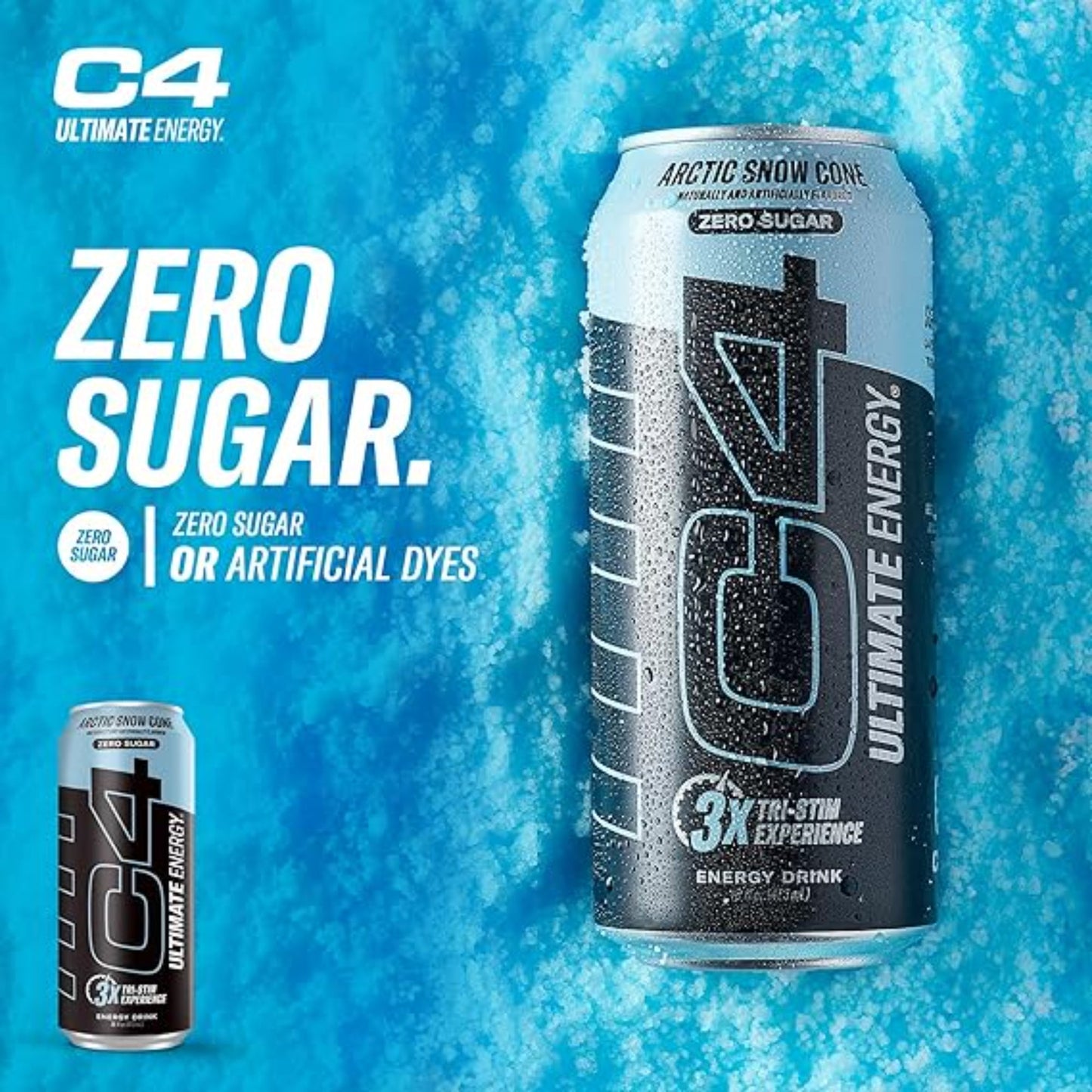 C4 Ultimate Sugar Free Energy Drink 16oz (Pack of 12) | Arctic Snow Cone | Pre Workout Performance Drink with No Artificial Colors or Dyes