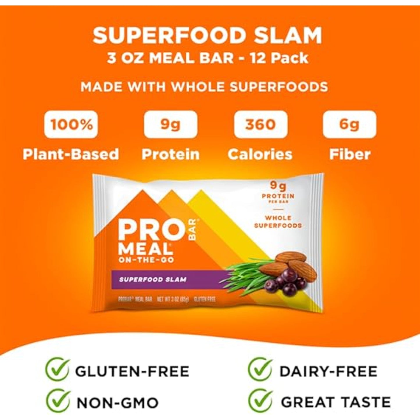 PROBAR - MEAL Bar, Superfood Slam, Non-GMO, Gluten-Free, Healthy, Plant-Based, Whole-Food Ingredients, Natural Energy (12 Count)