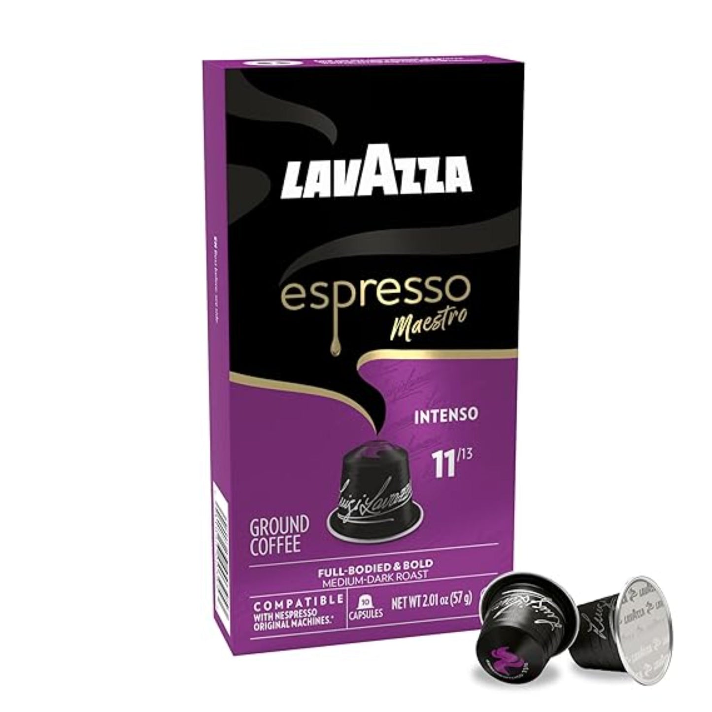 Lavazza Espresso Maestro Intenso Aluminum Capsules Compatible with Nespresso* Original Machines, Medium-Dark Espresso Roast, Arabica and Robusta (60 Capsules)