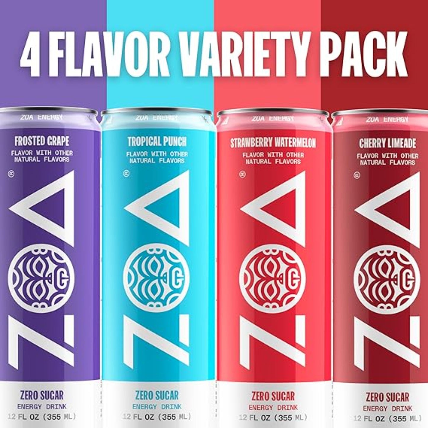 ZOA Zero Sugar Energy Drinks, Variety Pack - Sugar Free with Electrolytes, Healthy Vitamin C, Amino Acids, Essential B-Vitamins, and Caffeine from Green Tea - 12 Fl Oz (12-Pack)