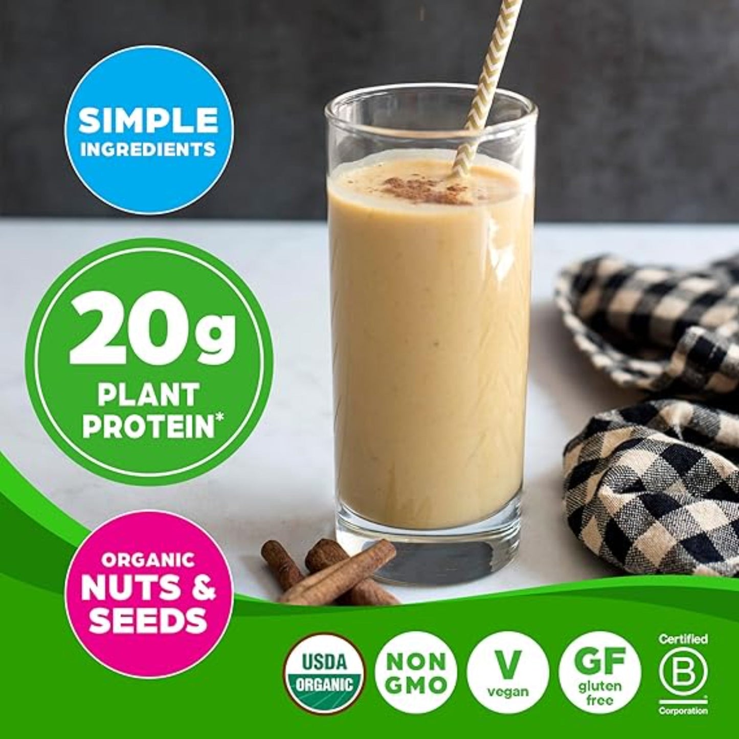 Orgain Organic Simple Vegan Protein Powder, Vanilla - 20g Plant Based Protein, Made with less Ingredients, No Artificial Sweeteners, Gluten Free, No Dairy or Lactose, 1.25 lb (Packaging May Vary)