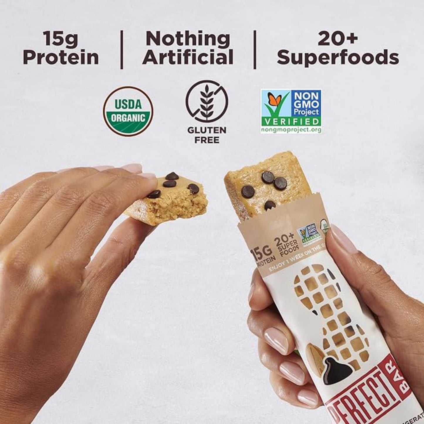 Perfect Bar, Dark Chocolate Chip Peanut Butter Protein Bar, High Protein, Organic, Gluten Free, Soy Free, Non GMO, No Sugar Alcohols, 2.3 Ounce Bar, 10 Count