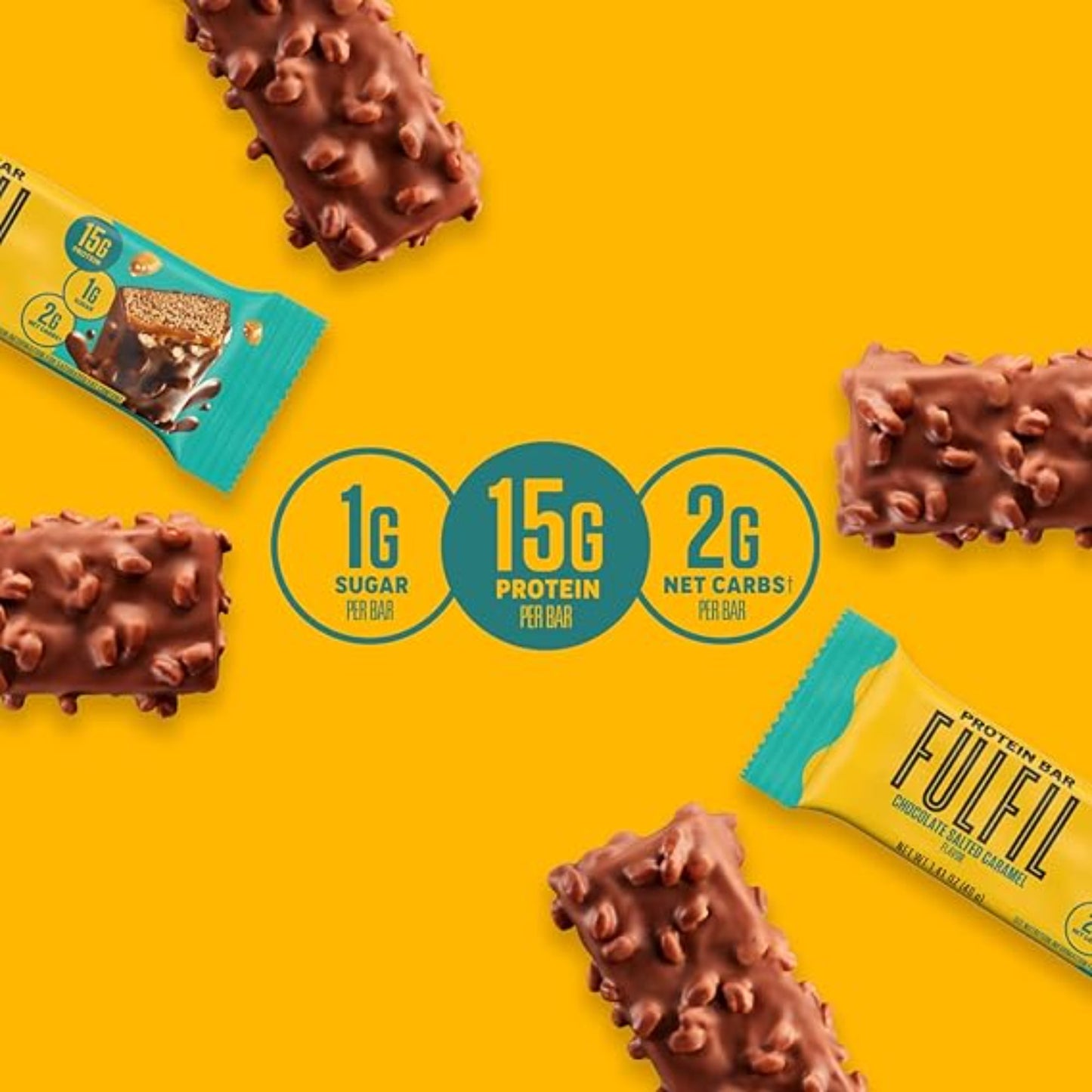 FULFIL Protein Snack Bars, Chocolate Salted Caramel Flavored, Gluten Free with 15g Protein, Pantry Staples, 12 Count